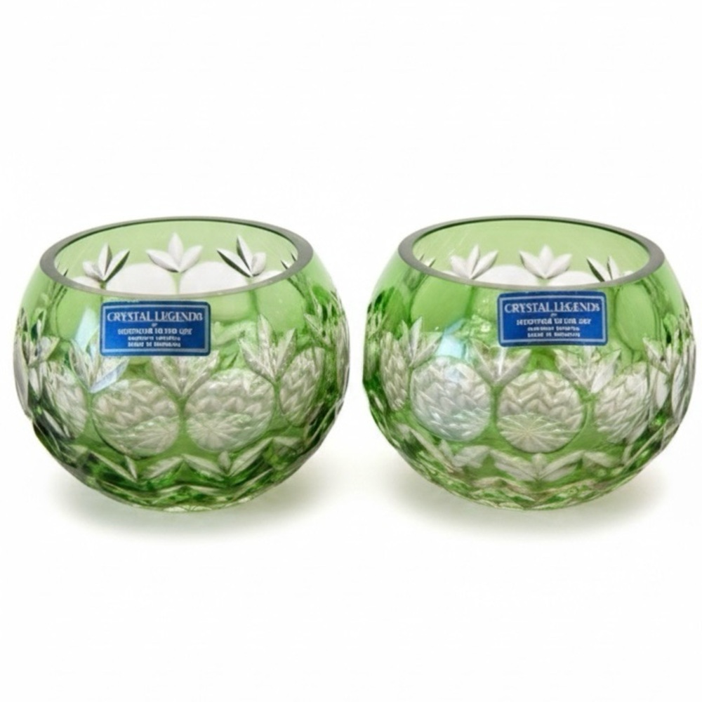 VTG ~ Godinger Green Crystal Legends Votive Holders ~ Set of 2
